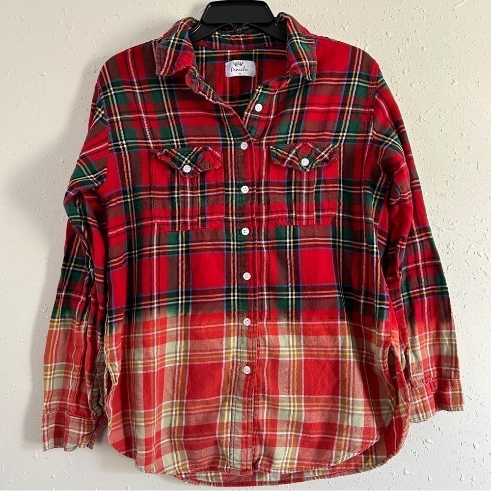Panache Red Green Plaid Button Down Flannel Shirt Casual Medium